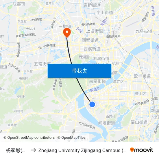 杨家墩(滨江区) to Zhejiang University Zijingang Campus (浙江大学紫金港校区) map