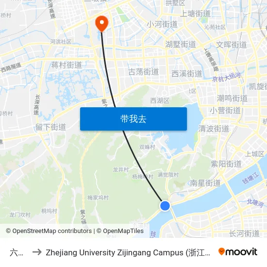 六和塔 to Zhejiang University Zijingang Campus (浙江大学紫金港校区) map
