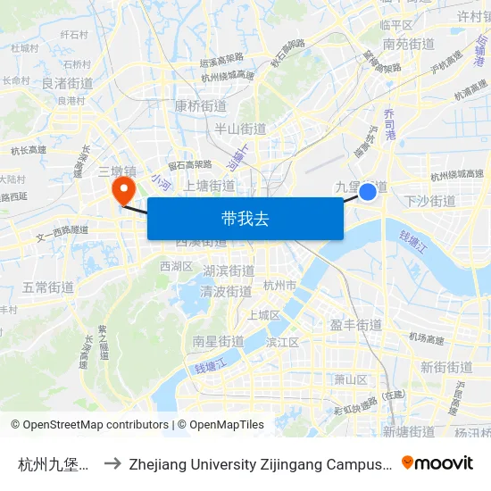 杭州九堡客运中心 to Zhejiang University Zijingang Campus (浙江大学紫金港校区) map