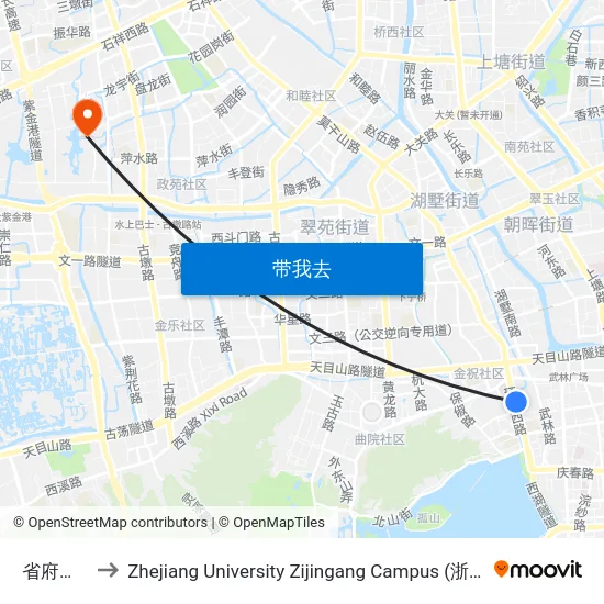省府大楼东 to Zhejiang University Zijingang Campus (浙江大学紫金港校区) map