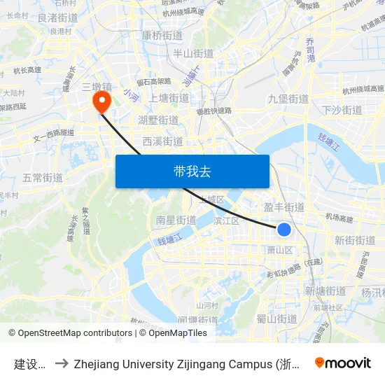 建设三路 to Zhejiang University Zijingang Campus (浙江大学紫金港校区) map