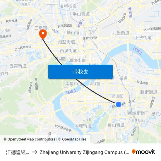 汇德隆银隆百货 to Zhejiang University Zijingang Campus (浙江大学紫金港校区) map