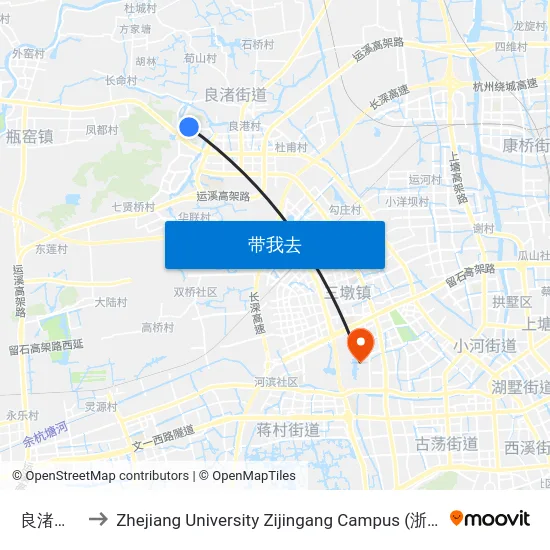 良渚博物馆 to Zhejiang University Zijingang Campus (浙江大学紫金港校区) map