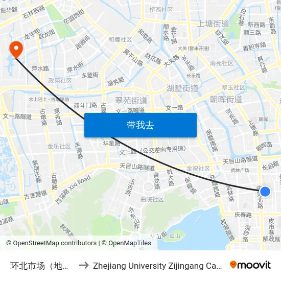 环北市场（地铁中河北路站） to Zhejiang University Zijingang Campus (浙江大学紫金港校区) map