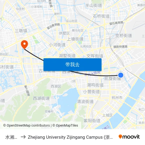 水湘社区 to Zhejiang University Zijingang Campus (浙江大学紫金港校区) map