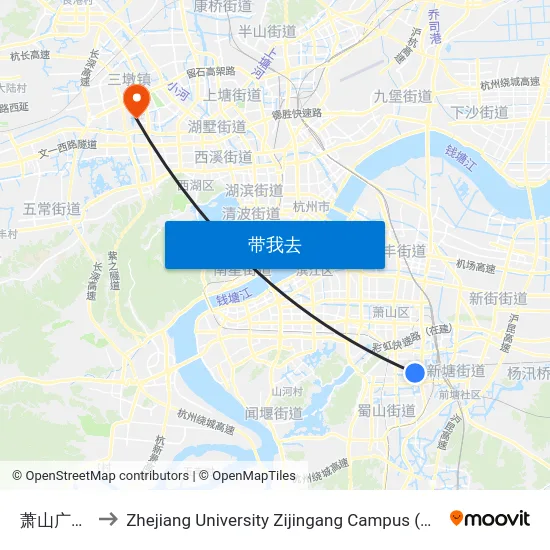 萧山广电中心 to Zhejiang University Zijingang Campus (浙江大学紫金港校区) map