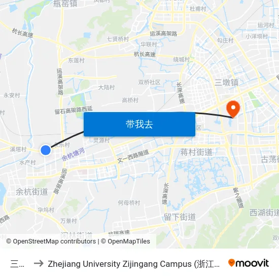 三花桥 to Zhejiang University Zijingang Campus (浙江大学紫金港校区) map