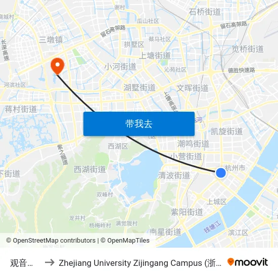 观音塘小区 to Zhejiang University Zijingang Campus (浙江大学紫金港校区) map