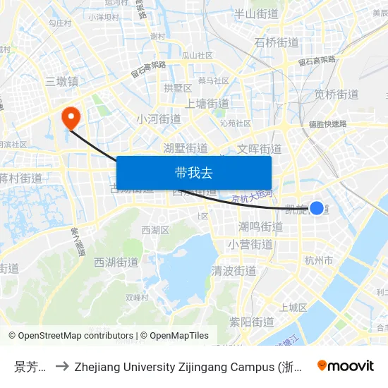 景芳六区 to Zhejiang University Zijingang Campus (浙江大学紫金港校区) map