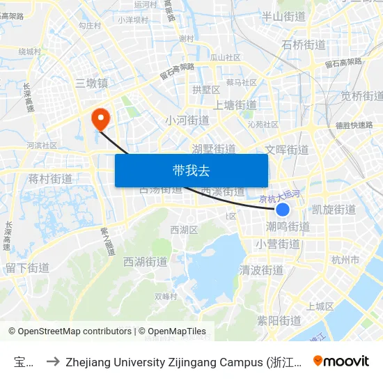 宝善桥 to Zhejiang University Zijingang Campus (浙江大学紫金港校区) map
