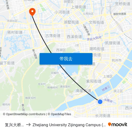 复兴大桥换乘站 to Zhejiang University Zijingang Campus (浙江大学紫金港校区) map