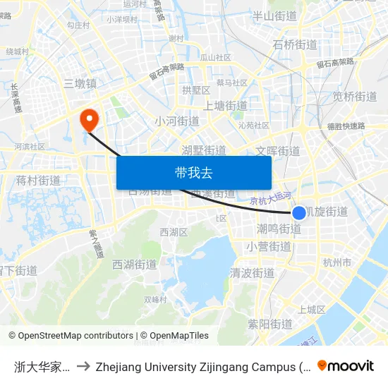 浙大华家池校区 to Zhejiang University Zijingang Campus (浙江大学紫金港校区) map
