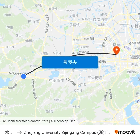 水家桥 to Zhejiang University Zijingang Campus (浙江大学紫金港校区) map