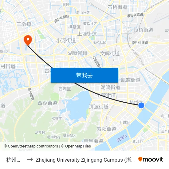 杭州大剧院 to Zhejiang University Zijingang Campus (浙江大学紫金港校区) map