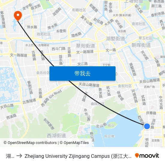 湖滨 to Zhejiang University Zijingang Campus (浙江大学紫金港校区) map
