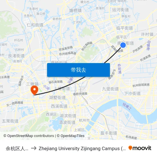 余杭区人民法院 to Zhejiang University Zijingang Campus (浙江大学紫金港校区) map