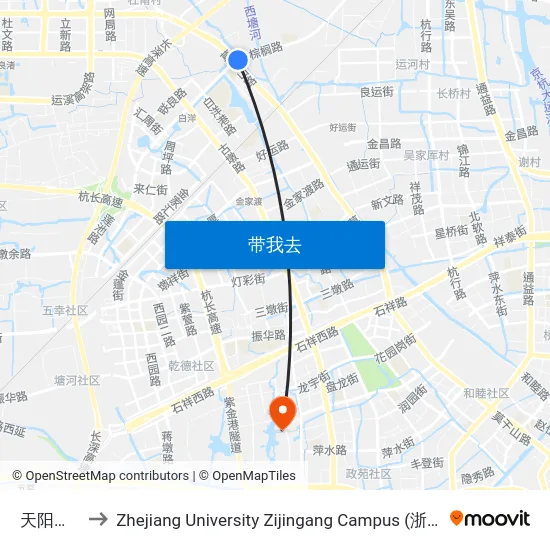 天阳棕榈湾 to Zhejiang University Zijingang Campus (浙江大学紫金港校区) map