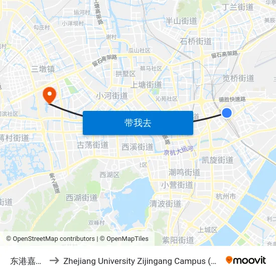 东港嘉苑三区 to Zhejiang University Zijingang Campus (浙江大学紫金港校区) map
