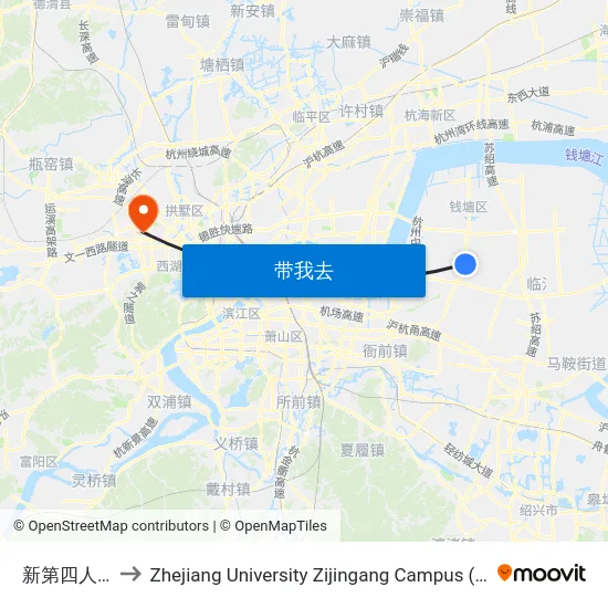 新第四人民医院 to Zhejiang University Zijingang Campus (浙江大学紫金港校区) map