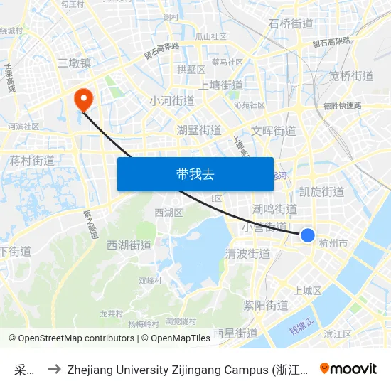 采荷路 to Zhejiang University Zijingang Campus (浙江大学紫金港校区) map