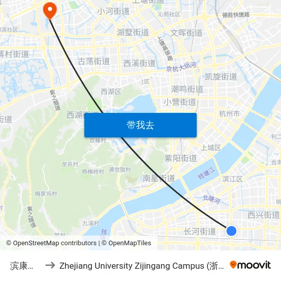 滨康小区东 to Zhejiang University Zijingang Campus (浙江大学紫金港校区) map