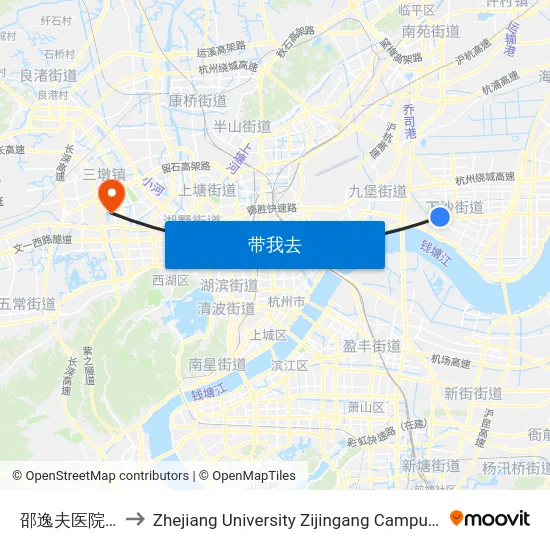 邵逸夫医院下沙院区 to Zhejiang University Zijingang Campus (浙江大学紫金港校区) map