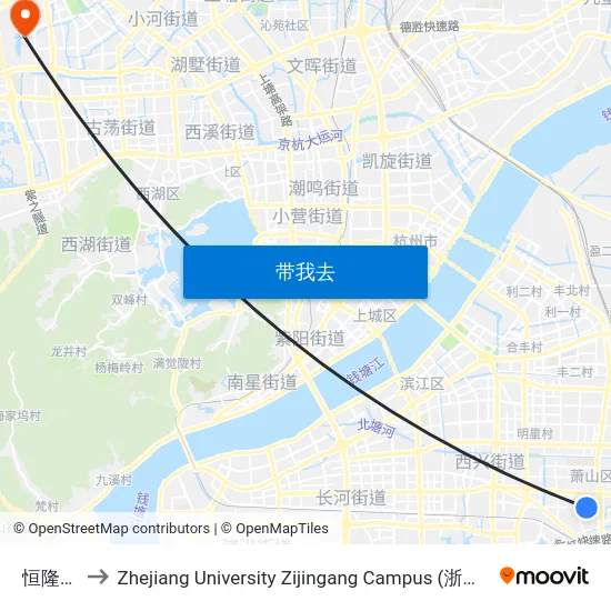 恒隆广场 to Zhejiang University Zijingang Campus (浙江大学紫金港校区) map