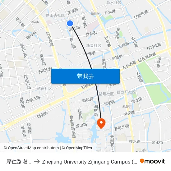 厚仁路墩祥街口 to Zhejiang University Zijingang Campus (浙江大学紫金港校区) map