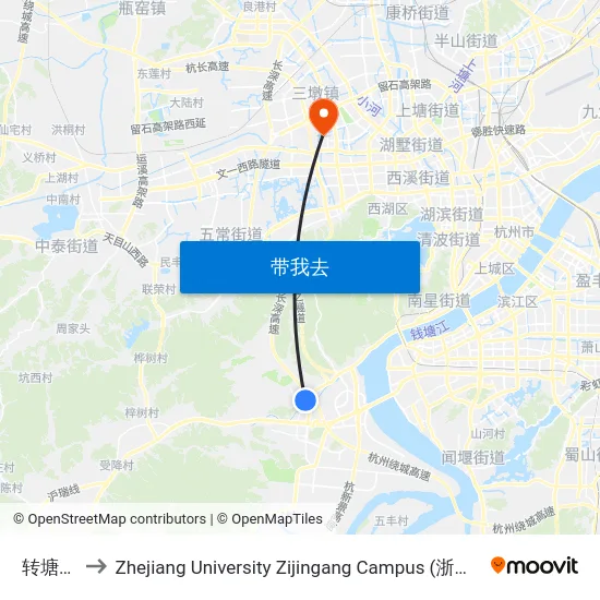 转塘街道 to Zhejiang University Zijingang Campus (浙江大学紫金港校区) map