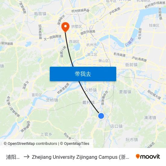 浦阳镇小 to Zhejiang University Zijingang Campus (浙江大学紫金港校区) map