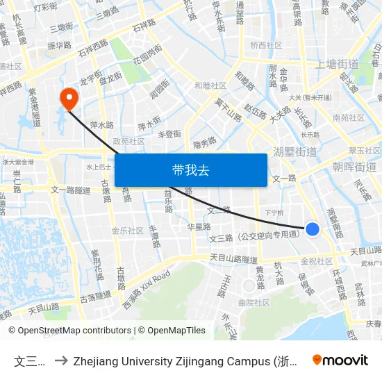文三支路 to Zhejiang University Zijingang Campus (浙江大学紫金港校区) map