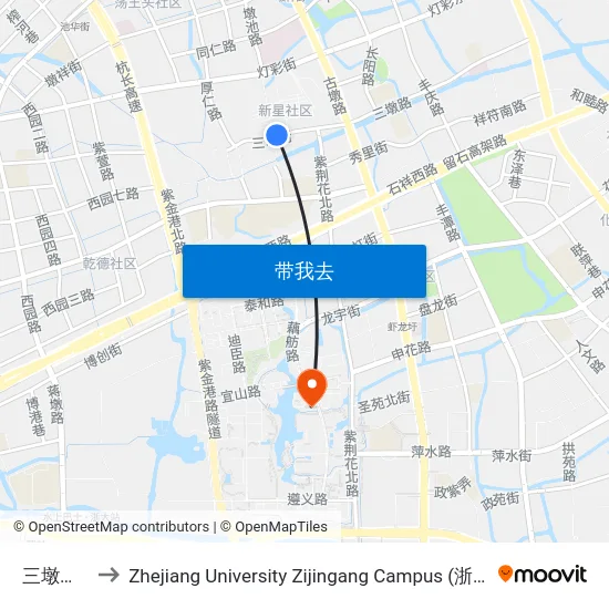 三墩镇政府 to Zhejiang University Zijingang Campus (浙江大学紫金港校区) map
