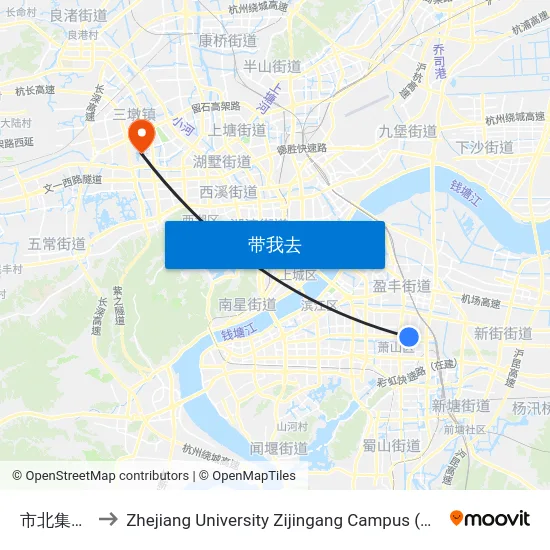 市北集体公寓 to Zhejiang University Zijingang Campus (浙江大学紫金港校区) map