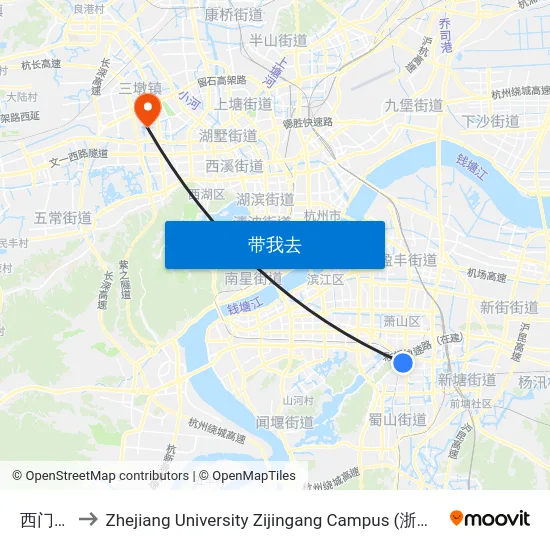 西门菜场 to Zhejiang University Zijingang Campus (浙江大学紫金港校区) map