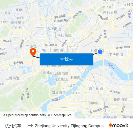 杭州汽车客运中心 to Zhejiang University Zijingang Campus (浙江大学紫金港校区) map