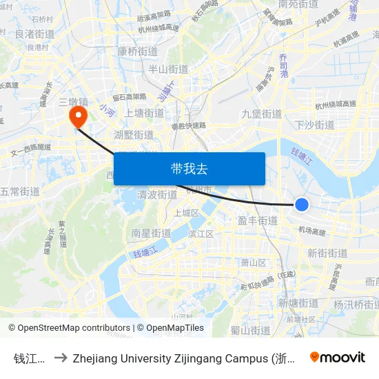 钱江农场 to Zhejiang University Zijingang Campus (浙江大学紫金港校区) map