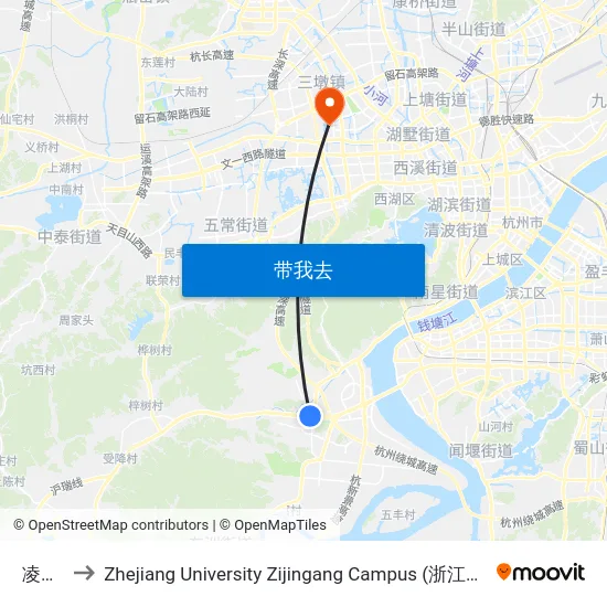 凌家桥 to Zhejiang University Zijingang Campus (浙江大学紫金港校区) map
