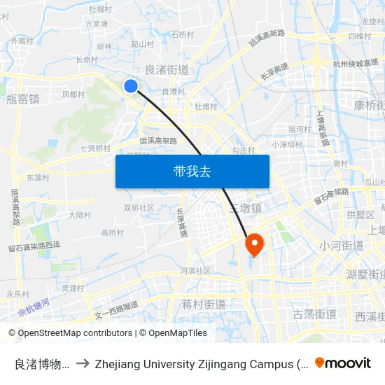 良渚博物馆正门 to Zhejiang University Zijingang Campus (浙江大学紫金港校区) map