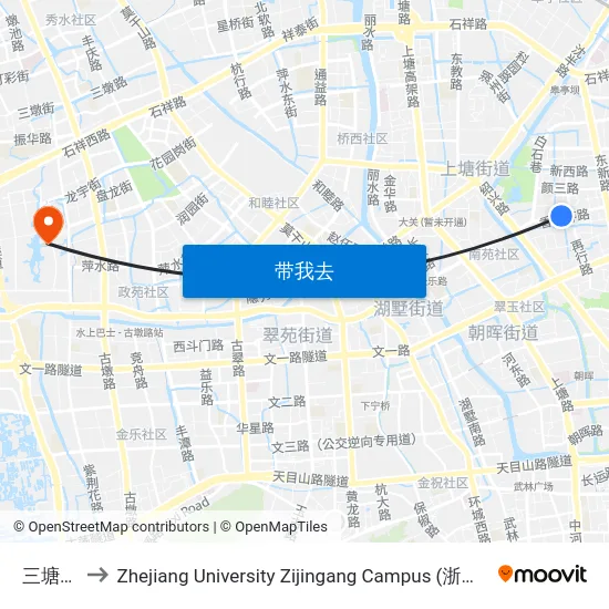 三塘小区 to Zhejiang University Zijingang Campus (浙江大学紫金港校区) map