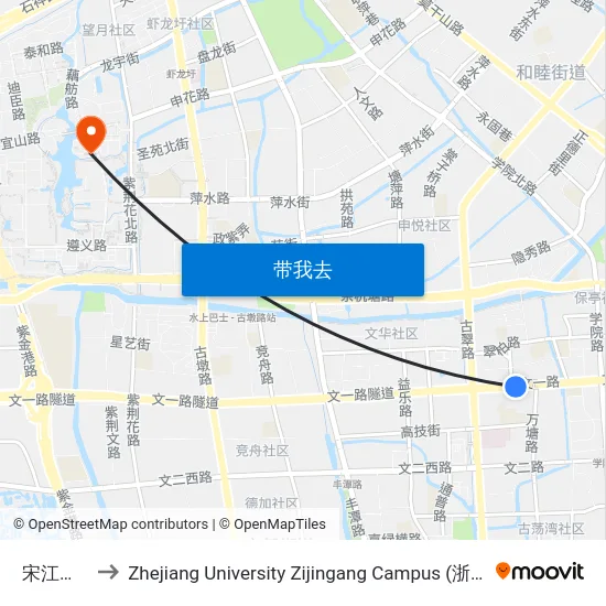 宋江村(Brt) to Zhejiang University Zijingang Campus (浙江大学紫金港校区) map