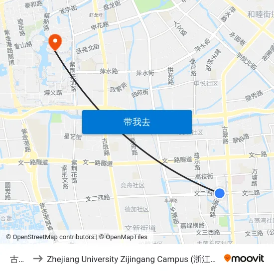 古翠路 to Zhejiang University Zijingang Campus (浙江大学紫金港校区) map