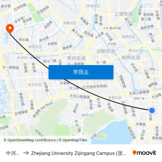 中河北路 to Zhejiang University Zijingang Campus (浙江大学紫金港校区) map