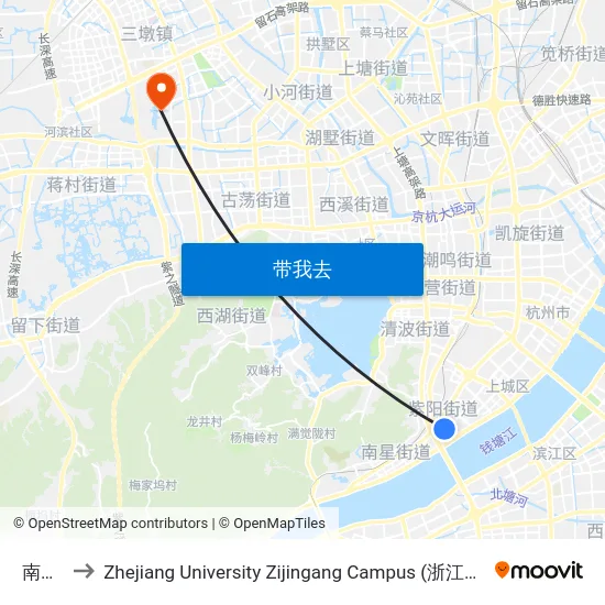 南星桥 to Zhejiang University Zijingang Campus (浙江大学紫金港校区) map