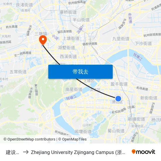 建设一路 to Zhejiang University Zijingang Campus (浙江大学紫金港校区) map