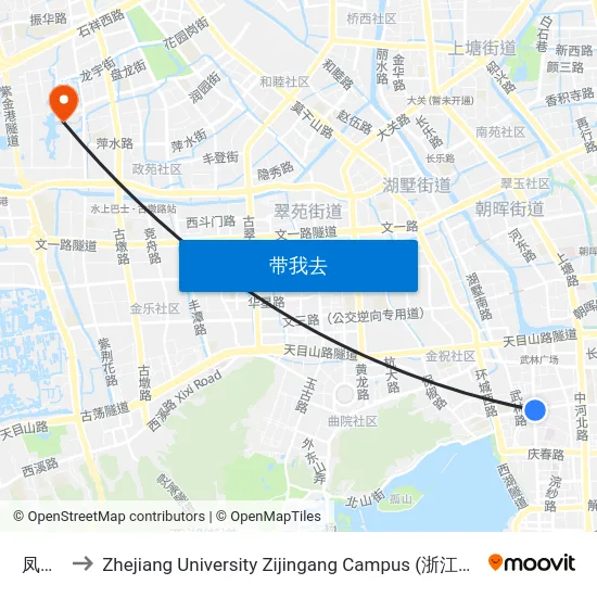 凤起路 to Zhejiang University Zijingang Campus (浙江大学紫金港校区) map