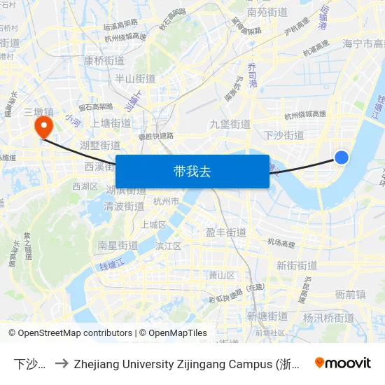 下沙江滨 to Zhejiang University Zijingang Campus (浙江大学紫金港校区) map