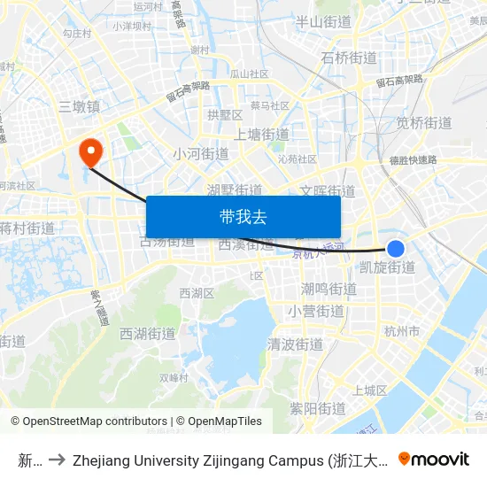 新塘 to Zhejiang University Zijingang Campus (浙江大学紫金港校区) map