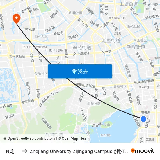 N龙翔桥 to Zhejiang University Zijingang Campus (浙江大学紫金港校区) map