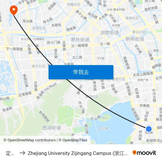 定安路 to Zhejiang University Zijingang Campus (浙江大学紫金港校区) map