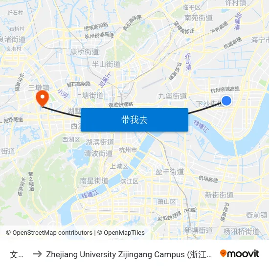 文泽路 to Zhejiang University Zijingang Campus (浙江大学紫金港校区) map